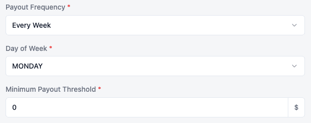 Payment settings dashboard